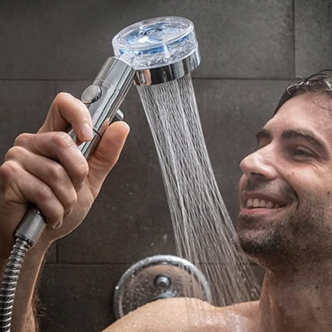 Pomme de Douche à Ventilateur Rotatif Turbo 360 degrés, Haute Pression Économie d'eau